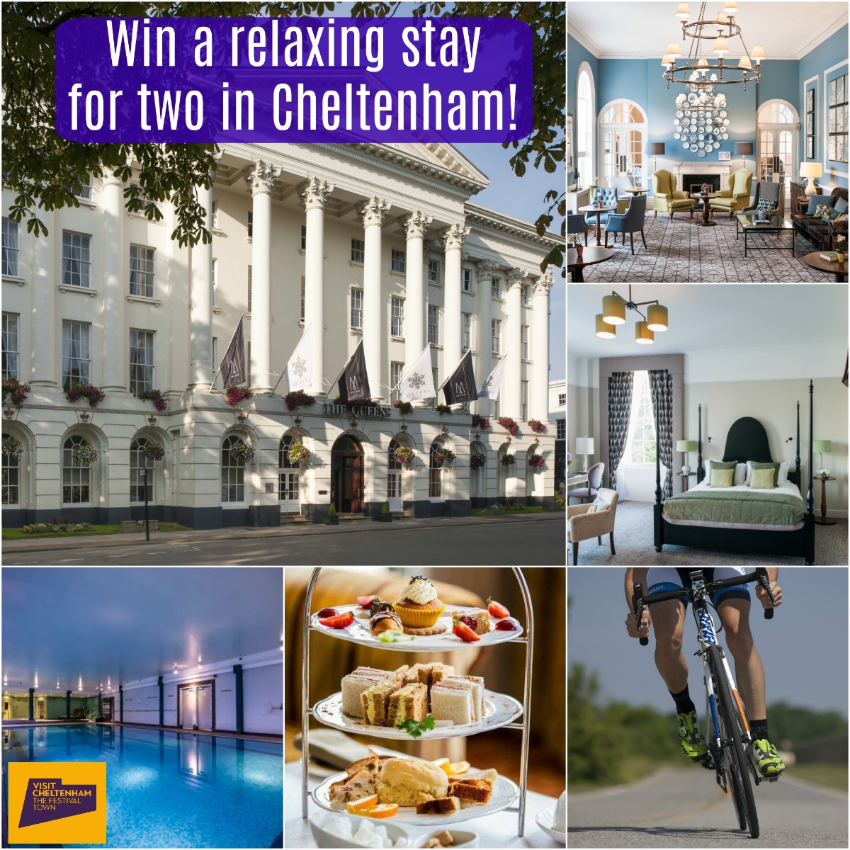 Giveaway poster - win a relaxing stay for two in Cheltenham