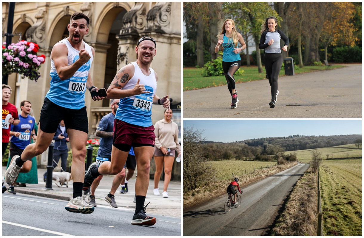 A collage of runners and cyclists in Cheltenham