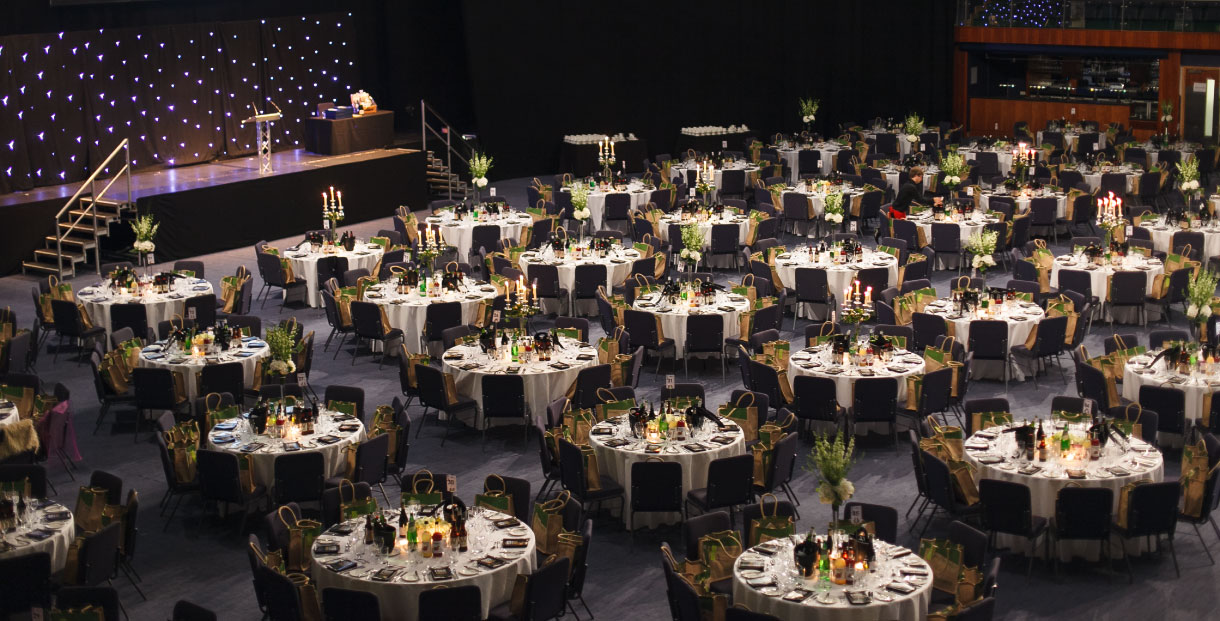 Banqueting tables setup at The Centaur, Jockey Club Cheltenham