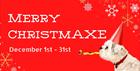 Poster for Merry ChristmAxe with dog blowing a party blower